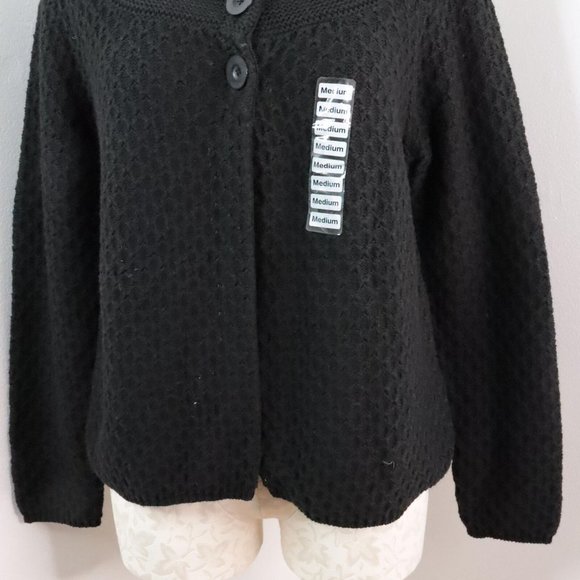 New Charter Club Women's M Black Yarn Knit Babydoll Smock Cardigan Sweater - Picture 5 of 7